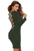 Army Green Lace Up Back Long Sleeve Bodycon Mini Dress